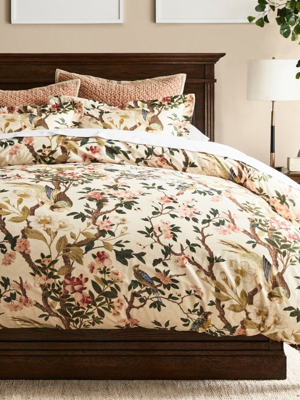 Pottery Barn Nola Songbird Duvet Cover and 3 EURO SHAMS Floral & Bird BRAND NWOT